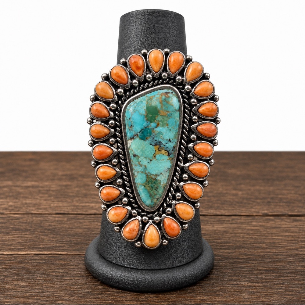 BARSE Sterling Silver Turquoise Spiny Oyster Oversized Southwestern Ring Size 9